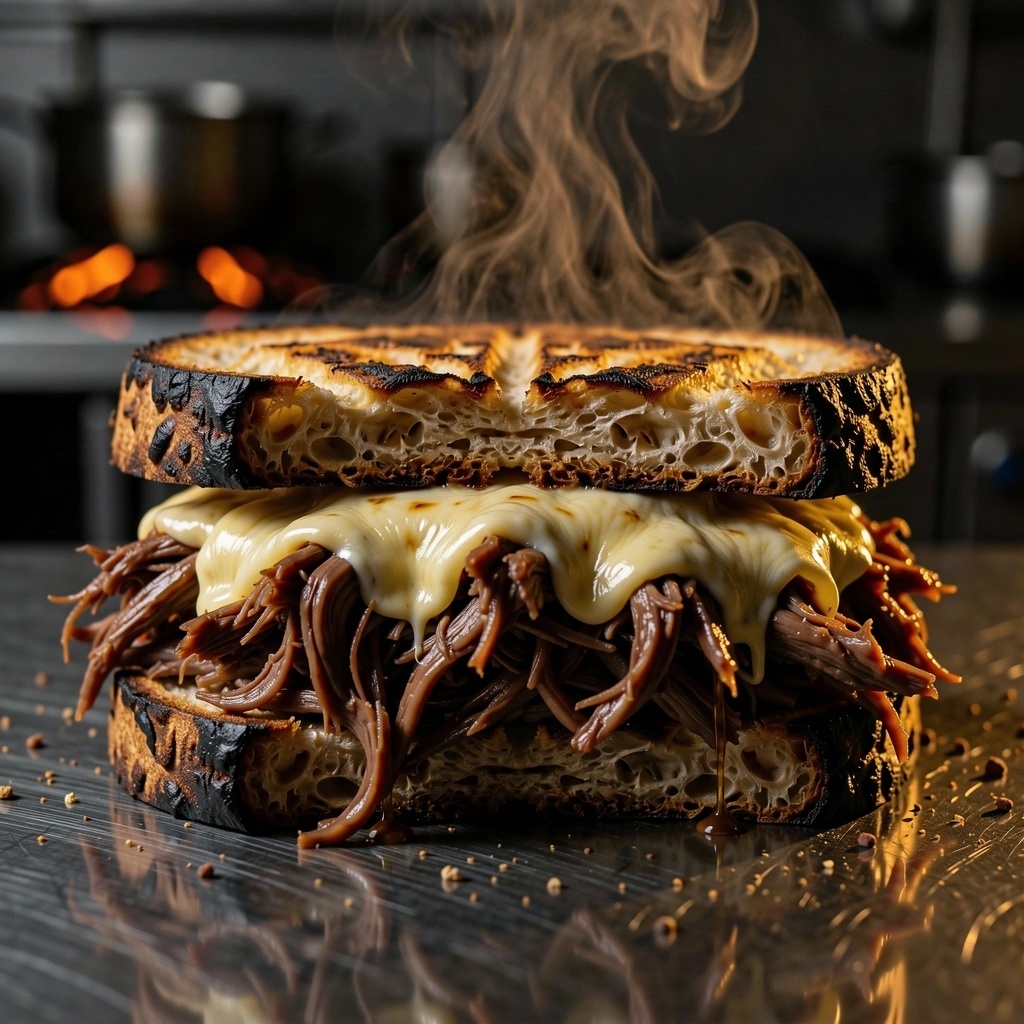 Hot slab sandwich closeup