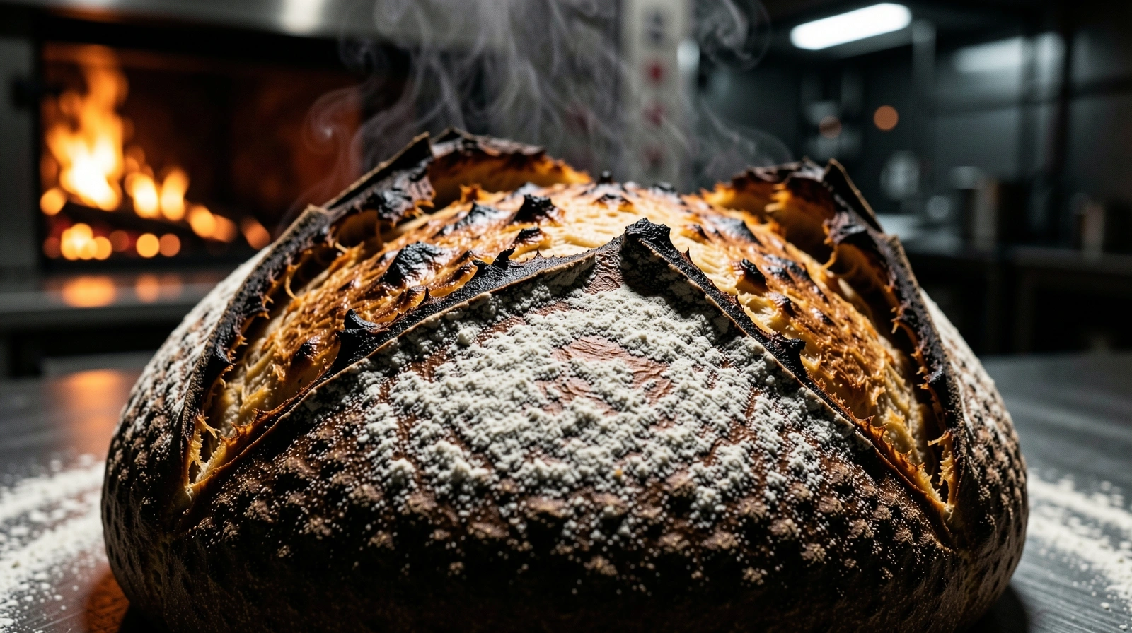 Artisanal pizza crust char detail